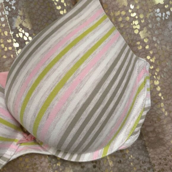 Victoria’s Secret Pastel Pink Striped Cotton Plunge Bra 34D - Picture 3 of 7